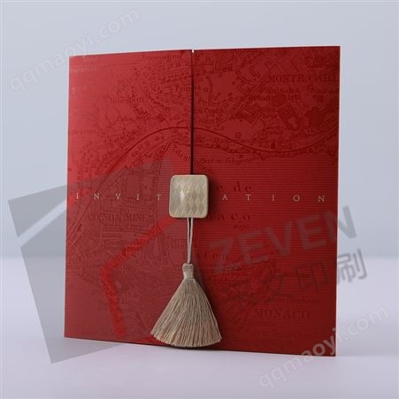 采文印刷摩纳哥王室邀请函贺卡画册印刷红色卡纸uv烫金装裱流苏